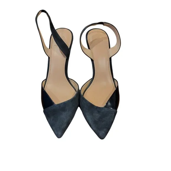 Tory Burch Triangle Slingback Black Leather/Suede Pumps w Gold Heels